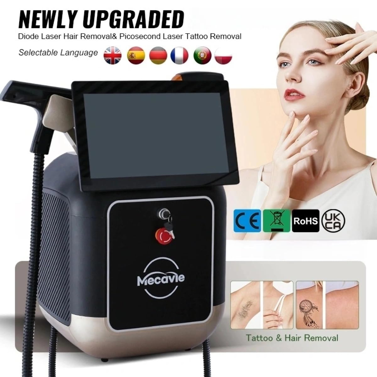Dispositivo de belleza profesional 2 en 1, máquina de depilación, suavizado corporal, aclarado de manchas y herramienta revitalizante para el cuidado de la piel, rejuvenecimiento y esquia