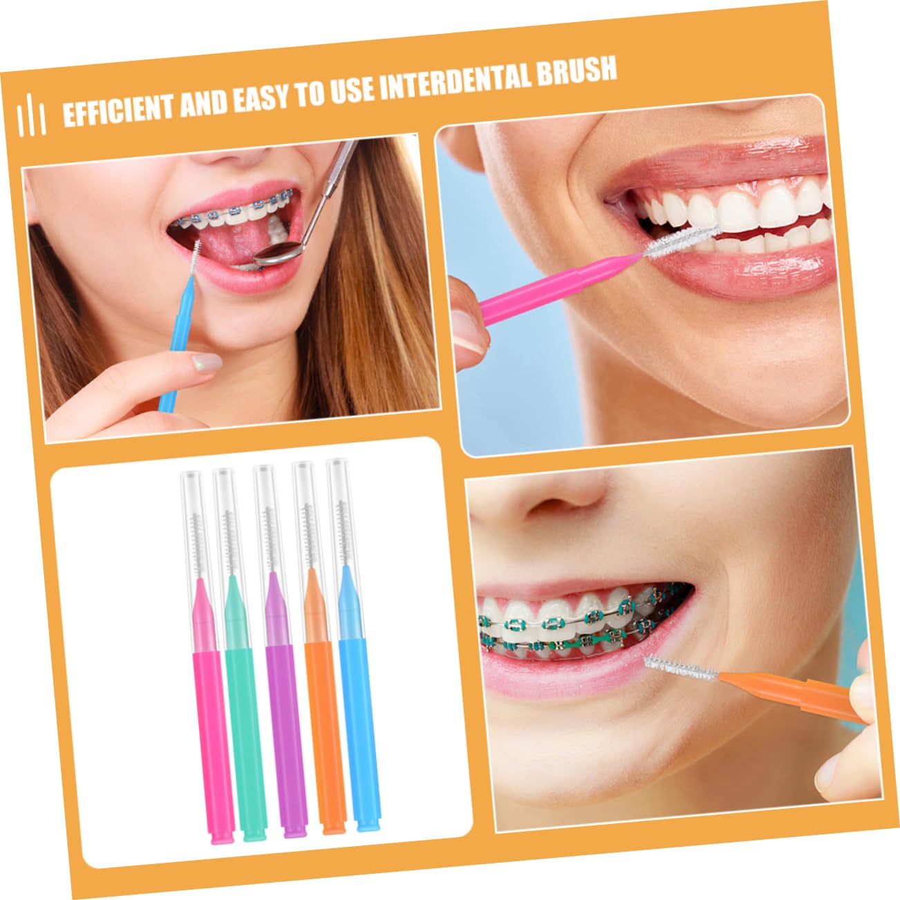 Gatuida 250pezzi Spazzolini Interdentali Portatili Per Pulizia Denti Igiene Orale Per Apparecchi Ortodontici e Denti Sensibili Vivaci Arancione