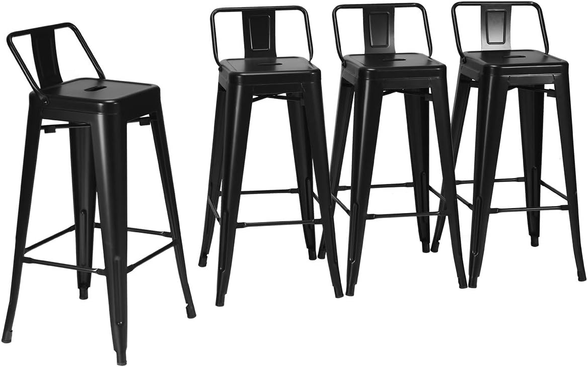 GOFLAME 30" Metal Bar Stools Set of 4, Industrial Cafe Side Chairs with Removable