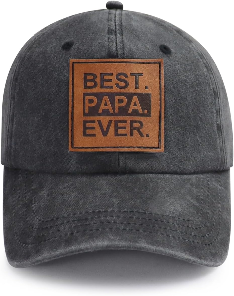 Best Dad Mom Uncle Aunt Husband Wife Grandpa Grandma Papa Teacher Ever Hat, Adjustable Leather Patch Baseball Cap