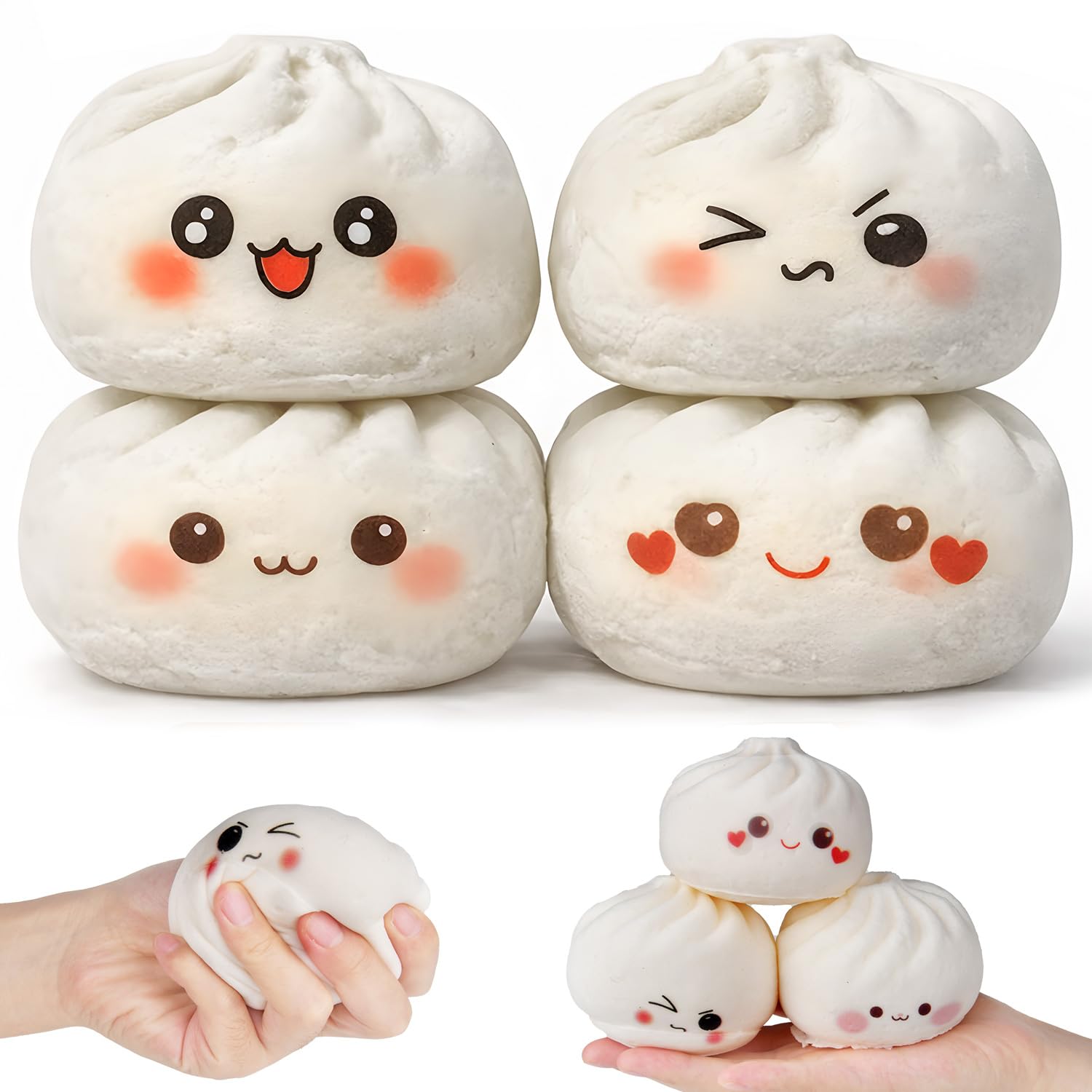 4PCS Dumpling Bao Squishy Toys, Squishy Mystery Dumplings Toys, Soft Squeeze Decompression Dough, Stretchy Sensory Anxiety Relief Fidget Toy for Kids and Adults