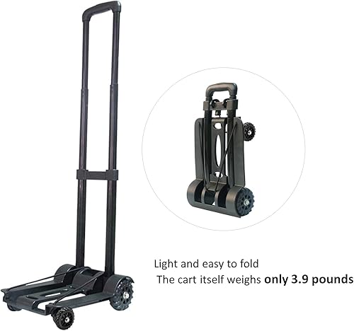 Miniatura 3 de Carro de mano plegable ligero de 4 ruedas, capacidad resistente de 155 libras, carrito de equipaje compacto y portátil para viajes, oficina, compras
