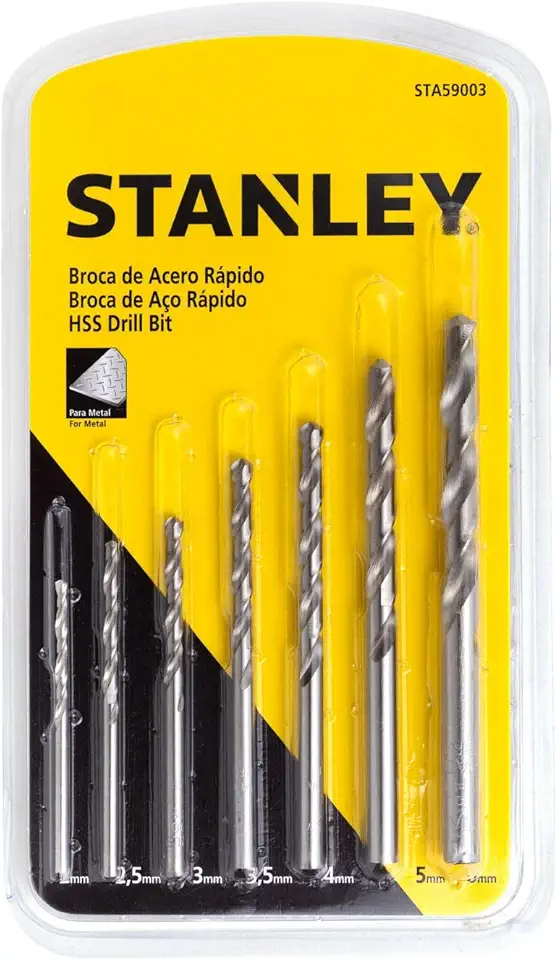 Stanley Conjunto de Brocas Ar Helicoidais, Ferramentas em Aço Rápido de 2 a 6mm, Modelo DW00738, 7 peças