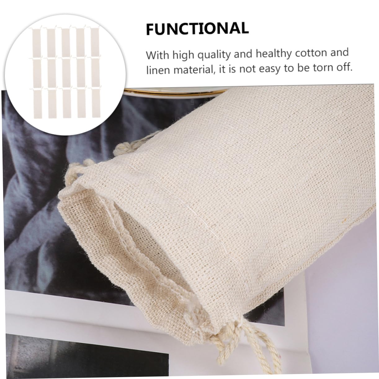 Hohopeti 30pcs Cotton Linen Drawstring Storage Bag for Straws and Tableware Beige Pouch for Easy Organization and Daily Use for Spoons Forks and Kitchen Essentials