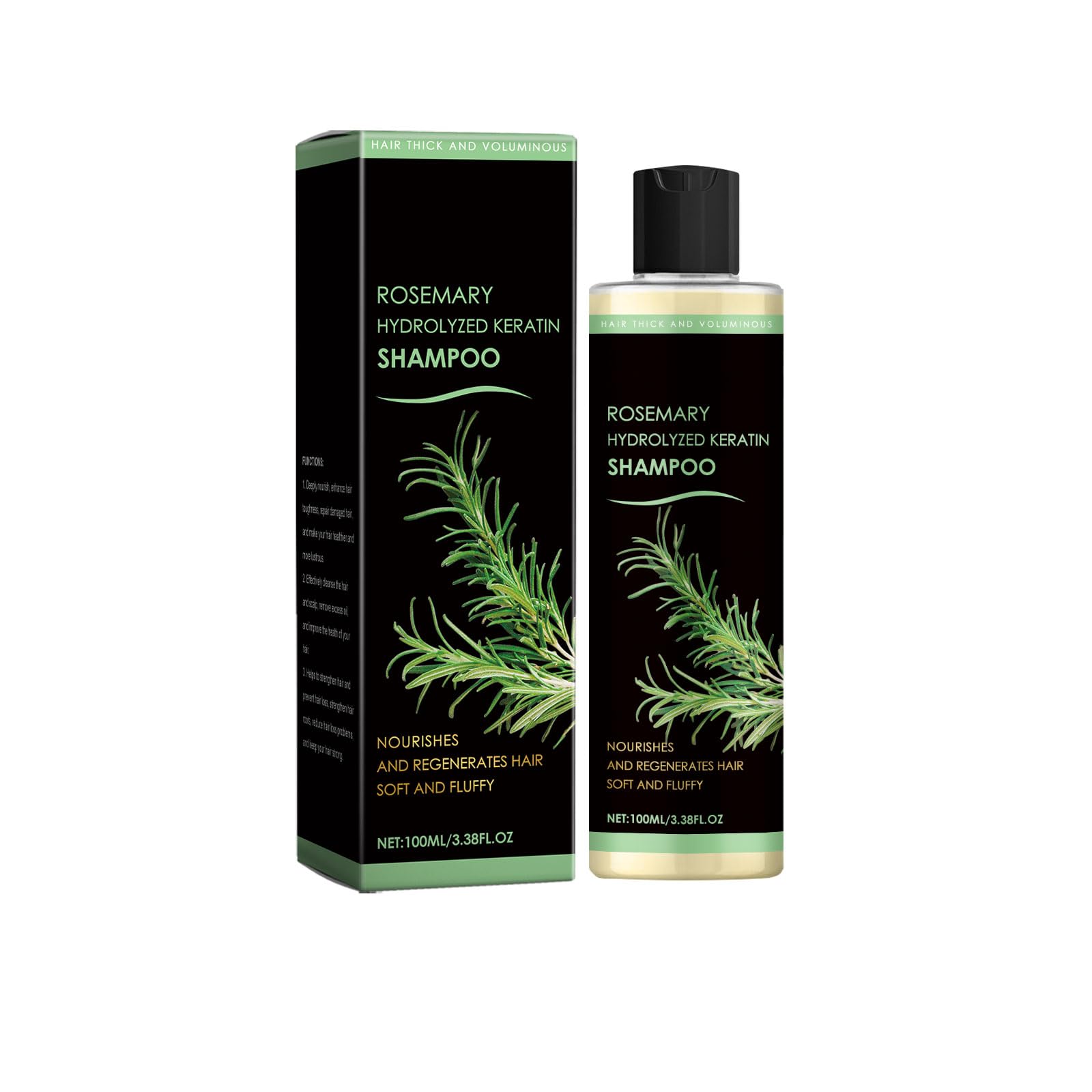Organic Rosemary Hair Growth Shampoo for Women and Men, Natural Thickening Strengthening with Hydrolyzed Keratin for Thinning Hair Hair Loss, 3.38 fl.oz
