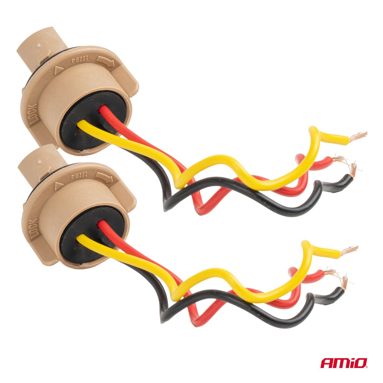 AMIO Portalampada T20 per Lampadine W21/5W WY21/5W W3x16q 7443, 12V, Compatibile con LED e Alogene, Confezione da 2 Pezzi