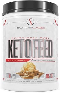 Purus Labs Keto Feed Protein | Keto Low Glycemic Protein Meal Replacement | Low Carb, 0 Sugars | Added MCTs | 20g Whey Protein (Salted Vanilla Caramel)