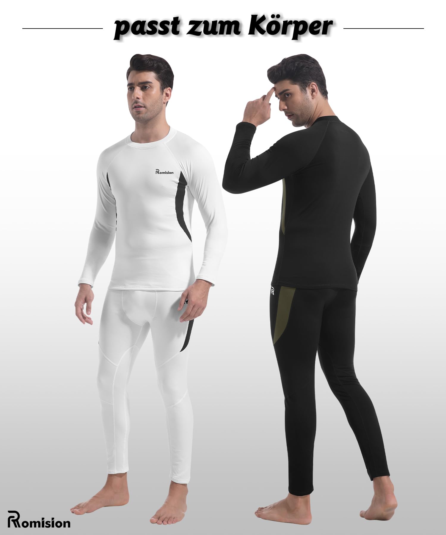 romision 2 Pack Thermounterwäsche Herren Funktionsunterwäsche Herren Skiunterwäsche Weich Thermo Unterwäsche Set