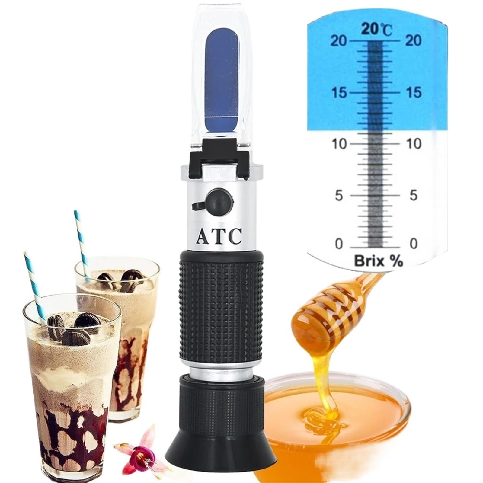 Kogedss One Color Refractometer, Handheld Sugar Refractometer Honey Fruit Sugar Solution 0-20% Optical Concentration Sugar Measuring Instrument With Atc
