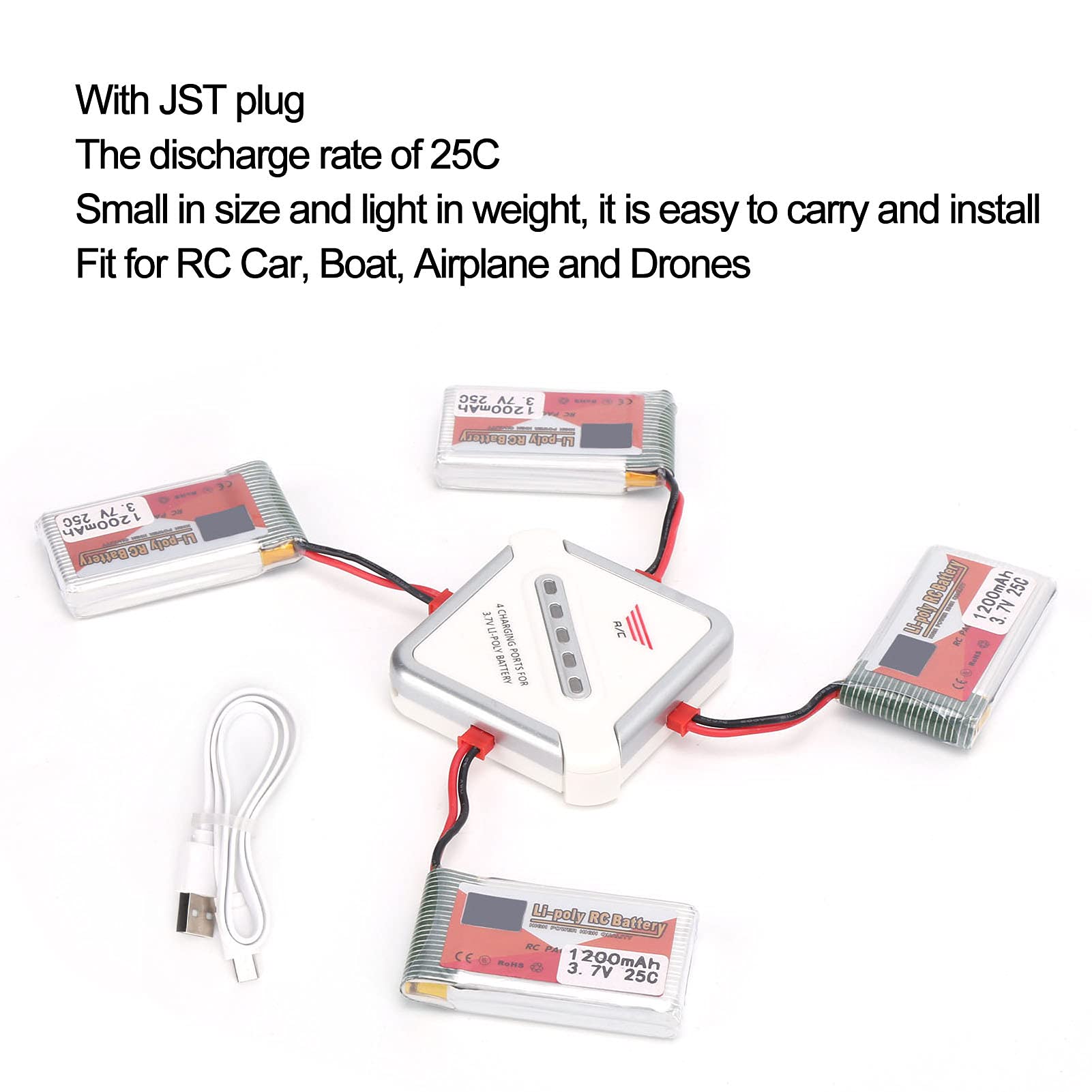 Paquete de batería Lipo de 1200mAh 25C para Cargador de Coches RC Enchufe JST