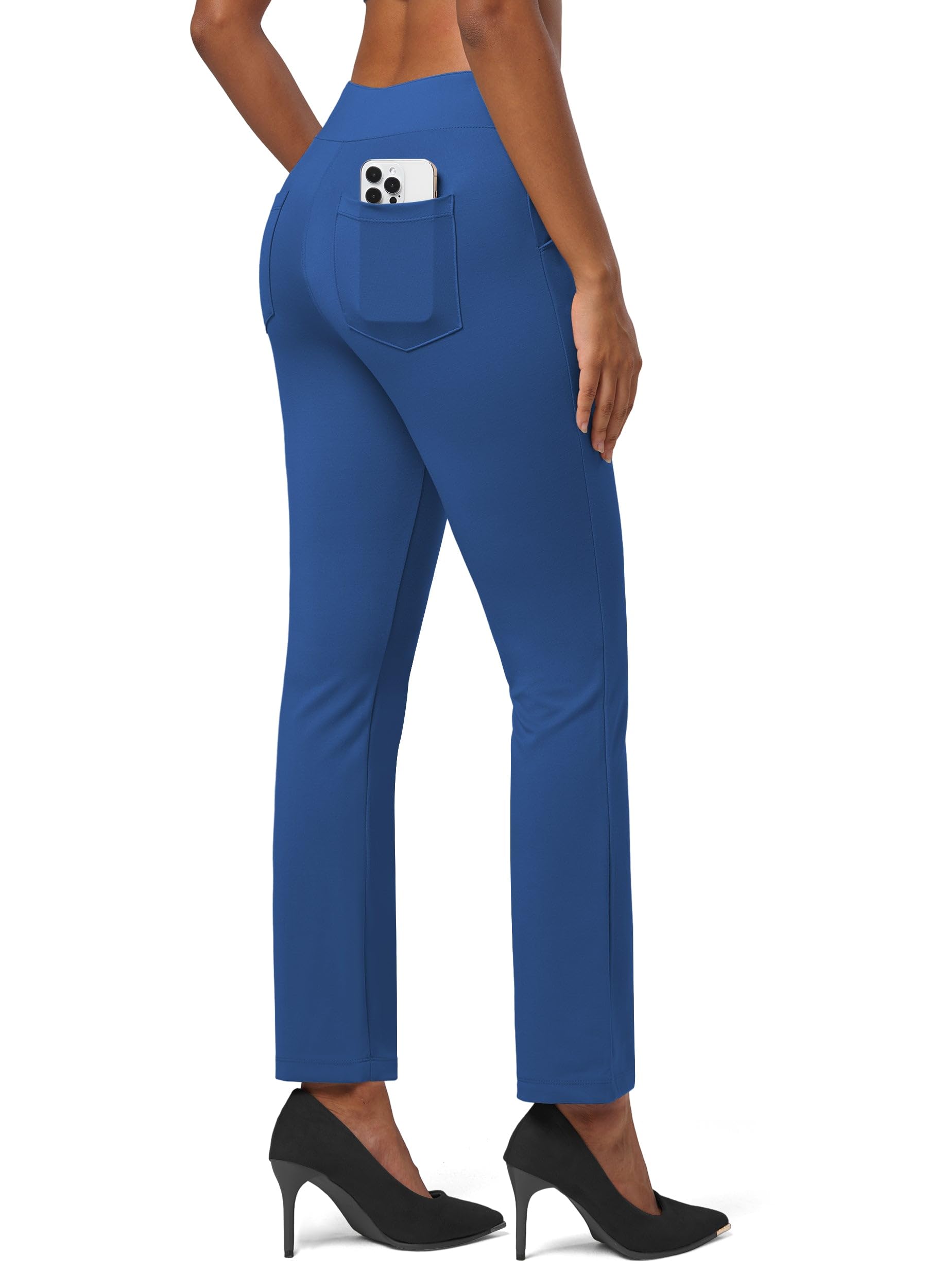 Willit Pantalon de yoga extensible pour femme - Pantalon de travail décontracté taille haute - 68,6 cm