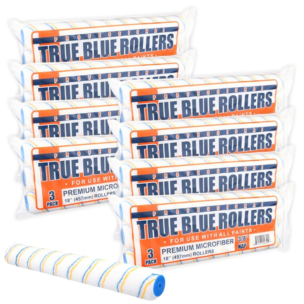 True Blue 18" Professional Paint Roller Covers, 18 Inch, Best for All Types of Painting Surfaces, Refill Bulk Pack (24, 3/8" Nap)