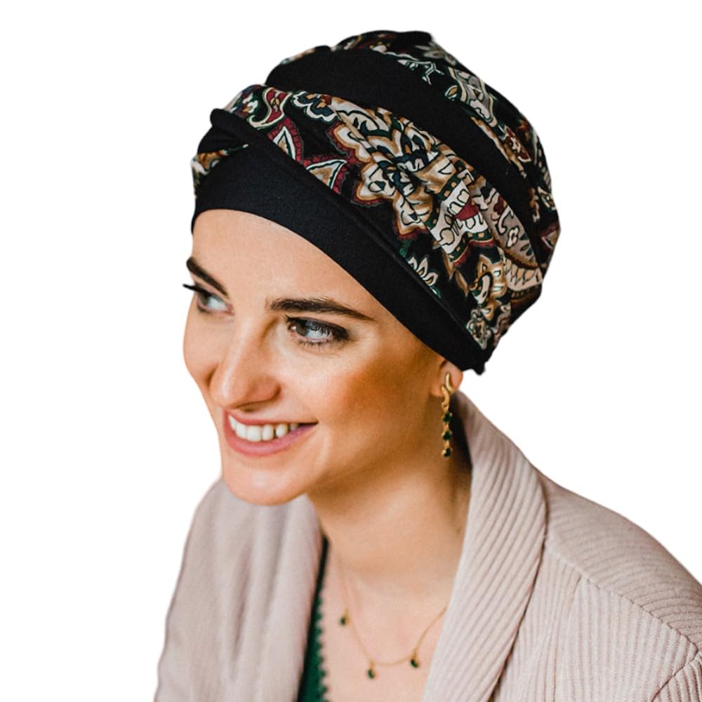 CAREBELL Turbante Elegance Black Cachemira para quimioterapia. Tejido de Algodón. Alopecia y pérdida de Cabello