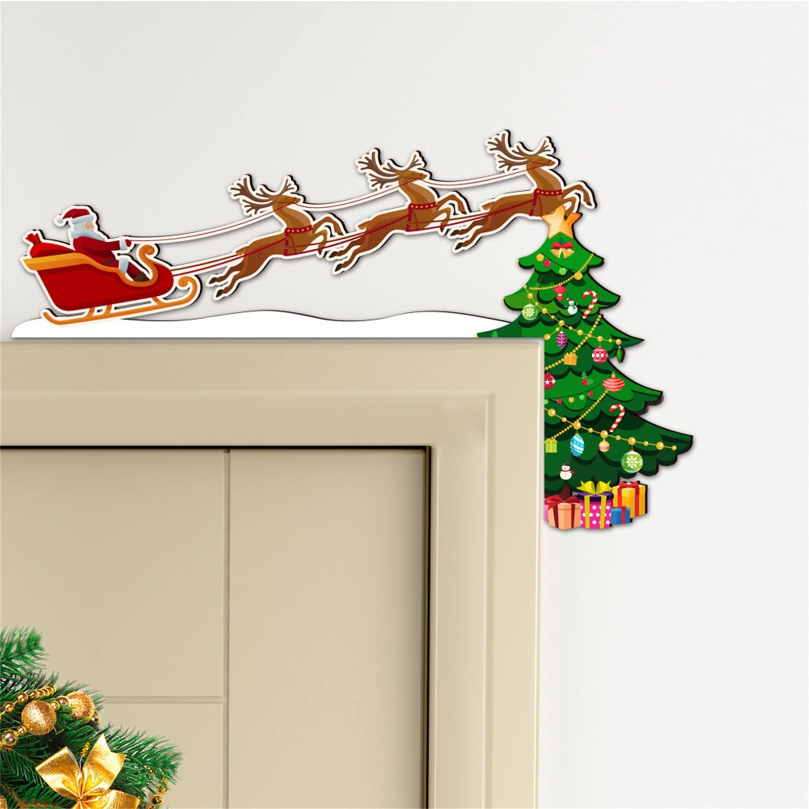 Christmas Door Frame Decor, Sleigh Door Frame Sign Wooden Door Corner Ornament Left/Right Door Sitter Decor Creative Door Decoration for Bedroom Furniture Cabinet Fall Party Supplies 1PC(079)