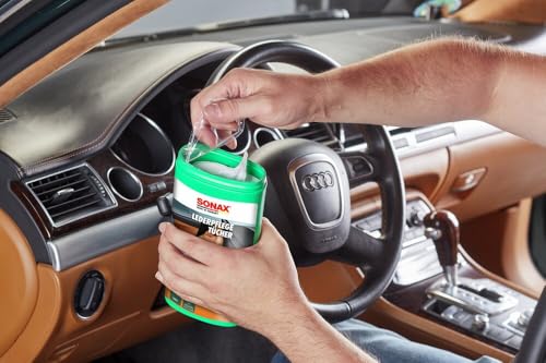 SONAX LederPflegeTücher Box (25 Stück) reinigen schnell, einfach und gründlich alle Oberflächen aus Glattleder | Art-Nr. 04123000