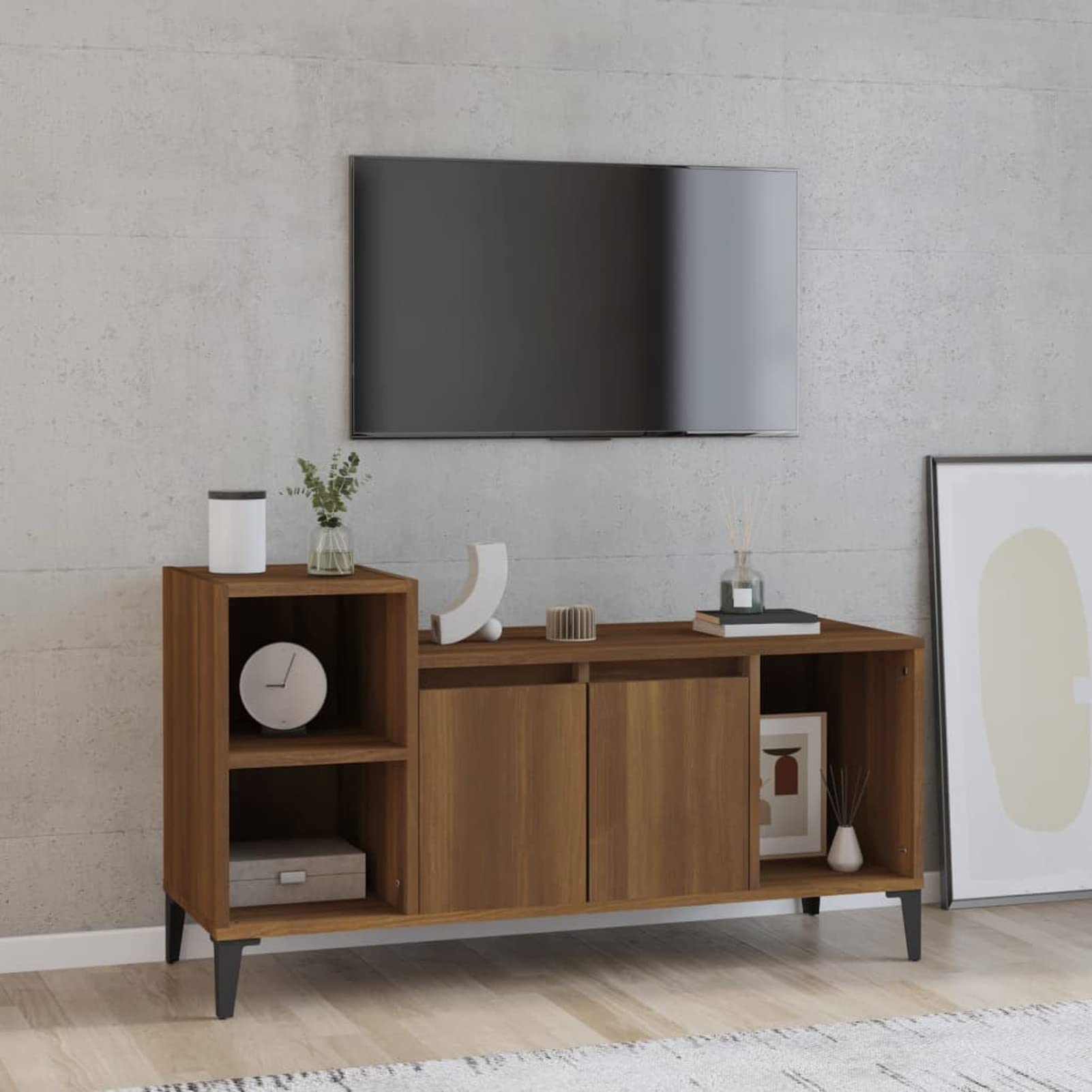 Homgoday Brązowa szafka pod telewizor 100 x 35 x 55 cm wielowarstwowa drewniana szafka pod telewizor, szafka pod telewizor stolik do salonu stolik do salonu wewnątrz