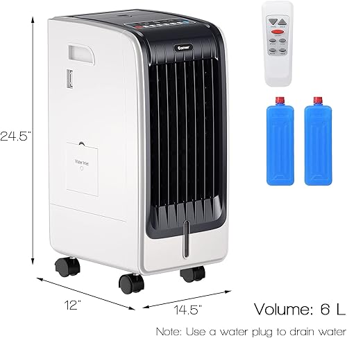 Miniatura 6 de COSTWAY Enfriador de aire evaporativo portátil para habitación, incluye control remoto, 2 paquetes de hielo, ventilador portátil sin aspas con 3