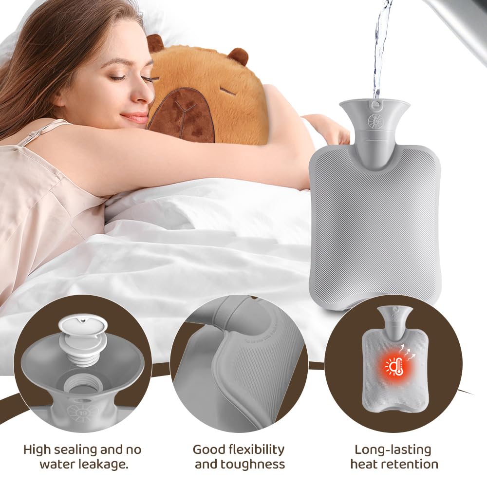 2 in 1, scaldapiedi senza corrente, 1 l, grande borsa dell'acqua calda, tessuto lavabile, super morbido e caldo, per i piedi freddi in inverno