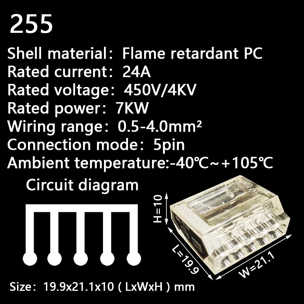 Wire Connectors 252/253/254/255 Compact Fast Wiring Cable Conector for Junction Box Conductors Push-in Terminal Block(255,100 PCS)