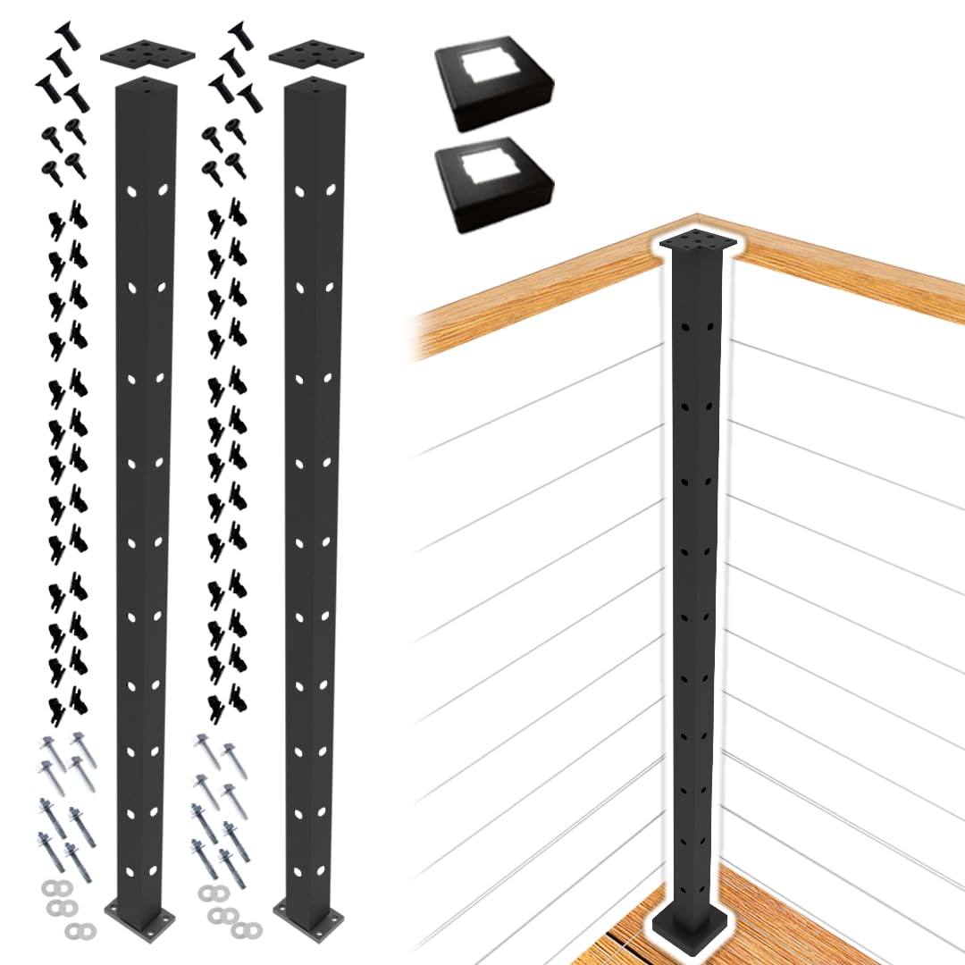 Snapklik.com : CHR Fence & Rail Cable Railing Post Set, 2pcs Black ...