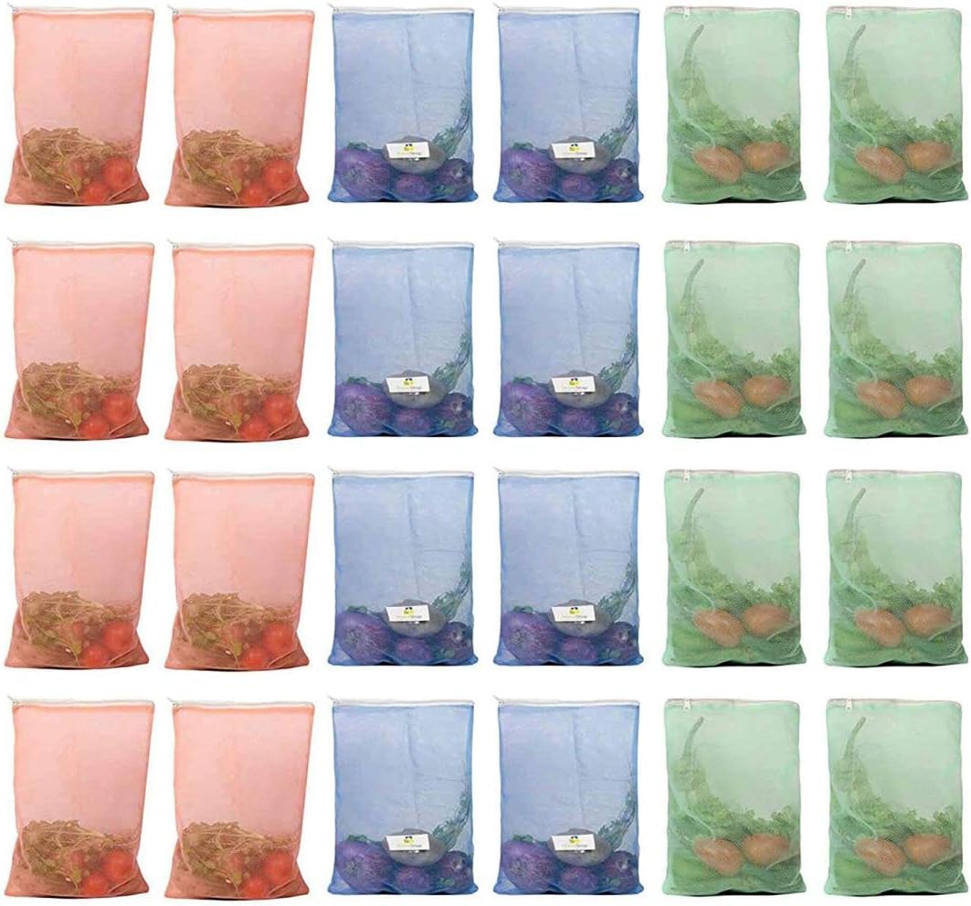 HomeStrapSet of 24 Reusable Mesh Fridge Bags for Storage of Fruits & Vegetables