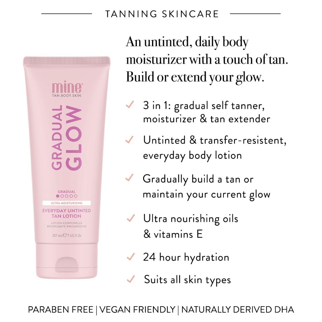 MineTan Self Tanner Body Lotion | Everyday Gradual Tan - Moisturizing Untinted Sunless Tanning Cream To Build a Deep Dark Bronze Or Maintain a Natural Golden Color, No Fake Smell, 7 Fl Oz