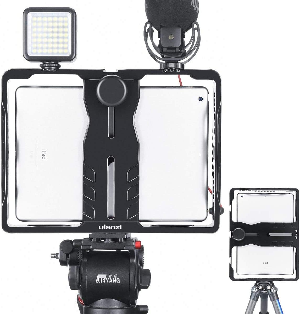 ULANZI U-Pad Metal Video Cage,Tablet Vlog Rig Stabilizer w 1/4 inch Screw Triple Cold Shoe Mount Compatible w iPad/iPad Pro/iPad Air/iPad Mini Tablets Vlogging Used On Microphone Video Light