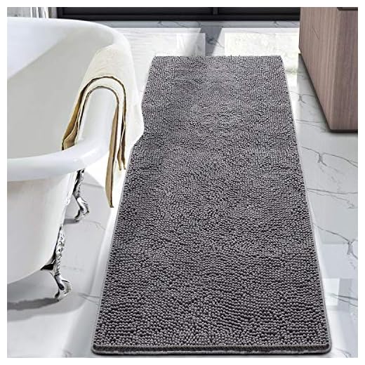 LOCHAS Luxury Bathroom Rug Shaggy Bath Mat 24 x 60 Inch, Washable Non Slip Bath Rugs for Bathroom Shower, Soft Plush Chenille Absorbent Carpets Mats, Gray