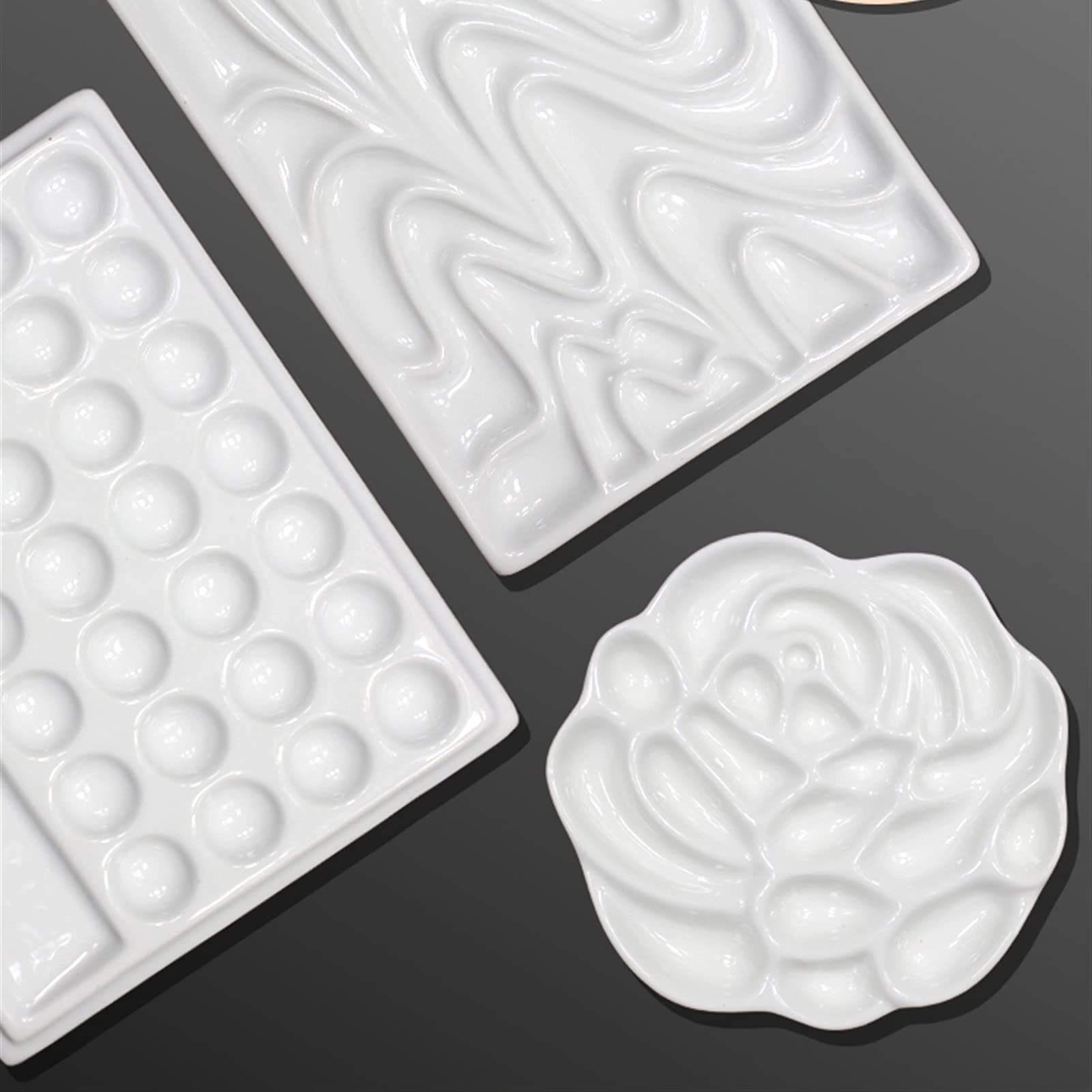 Paleta de acuarela de cerámica, paleta rectangular en forma de flor de rosa, paleta de pintura de acuarela adecuada para enseñar (28 agujeros redondos)