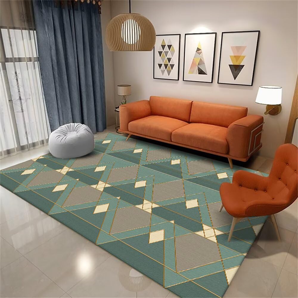 Tapis moderne de qualité supérieure vert géométrique 130x190 cm pour salon
