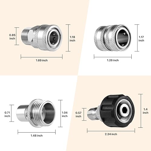 Miniatura 6 de Twinkle Star Juego de adaptadores para lavadora a presión, kit de desconexión rápida de acero inoxidable, M22 14 mm conexión rápida giratoria a