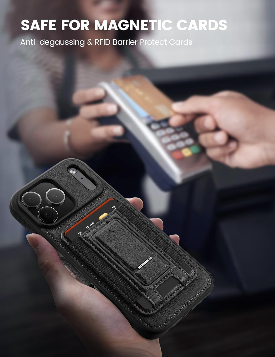 Hanman voor iPhone 17 portemonnee hoesje met kaarthouder, microfiber PU