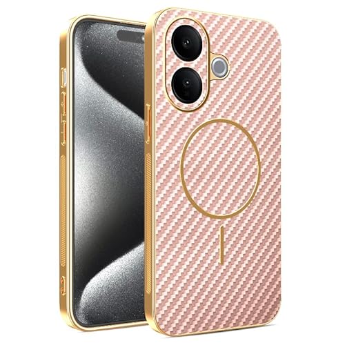Kainevy Phone Case for Vivo V60 Lite 5G Compatible with MagSafe Cover 3D Carbon Fiber Texture, Slim Magnetic for Vivo V60 Lite Case Silicone Shockproof Protection Camera, Trendy Luxury (Pink)