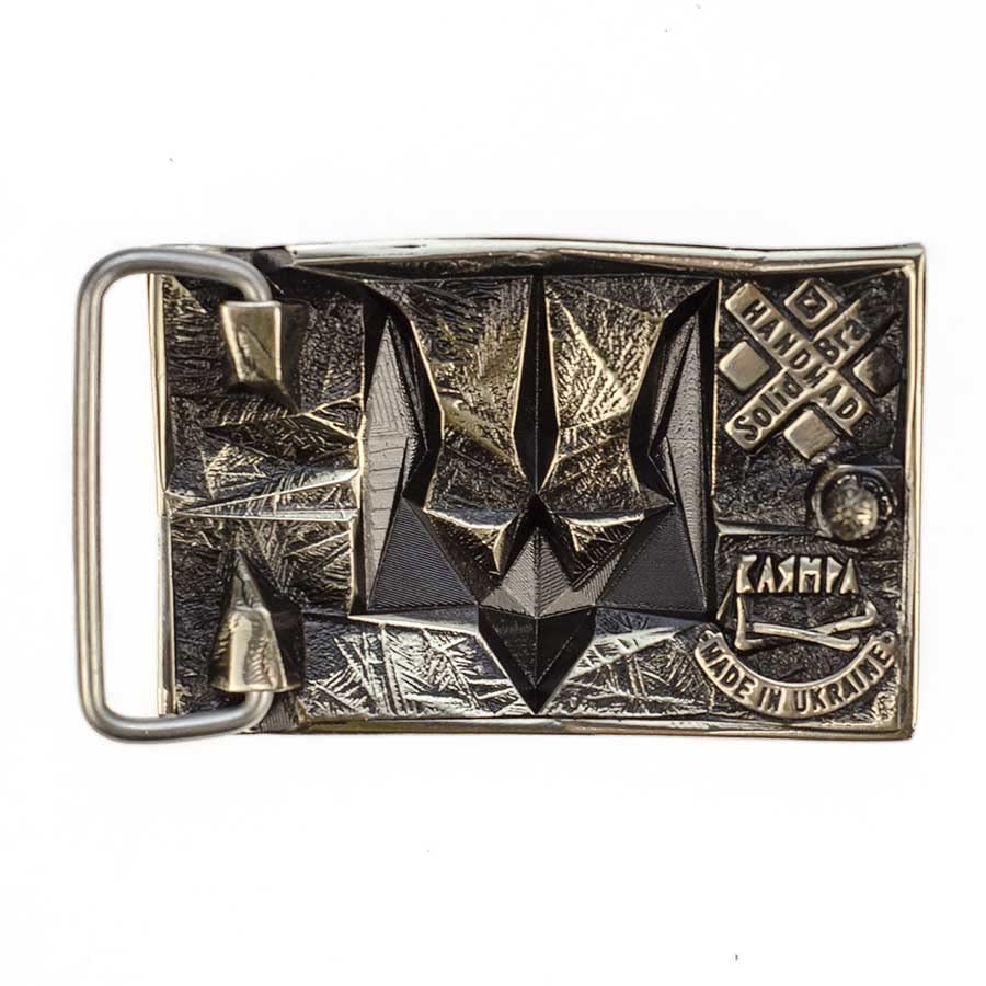 Belt buckle Ice and Fire, german silver Handmade art, solid nickel silver Ukrainian trident low poly geometric solid belt buckle