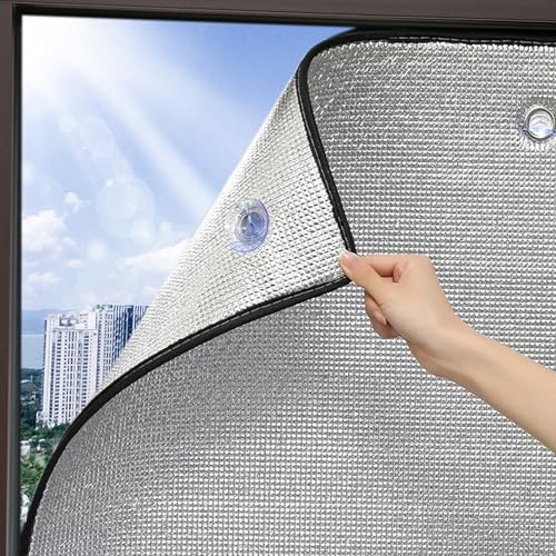 Sonnenschutz Wärmedämmung Dämmfolie Doppelte Aluminium Isolierfolie UV-Schutz Selbstklebend Sichtschutzfolie für Fenster,Mit Saugnapf Verdunkelungsfolie (90x120cm/35x47in)