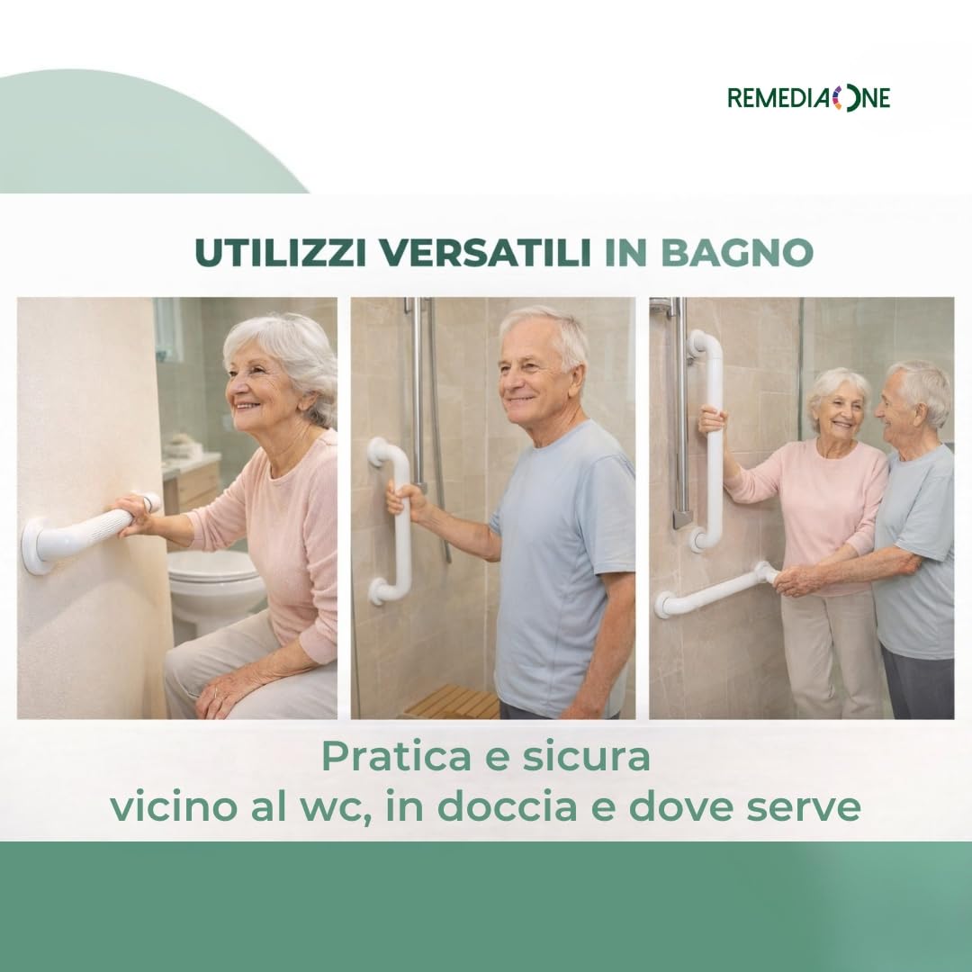 Maniglia Doccia Anziani da Parete in PVC, Maniglione Bagno Disabili, Maniglia per Doccia di Sicurezza – Bianca, 45 cm