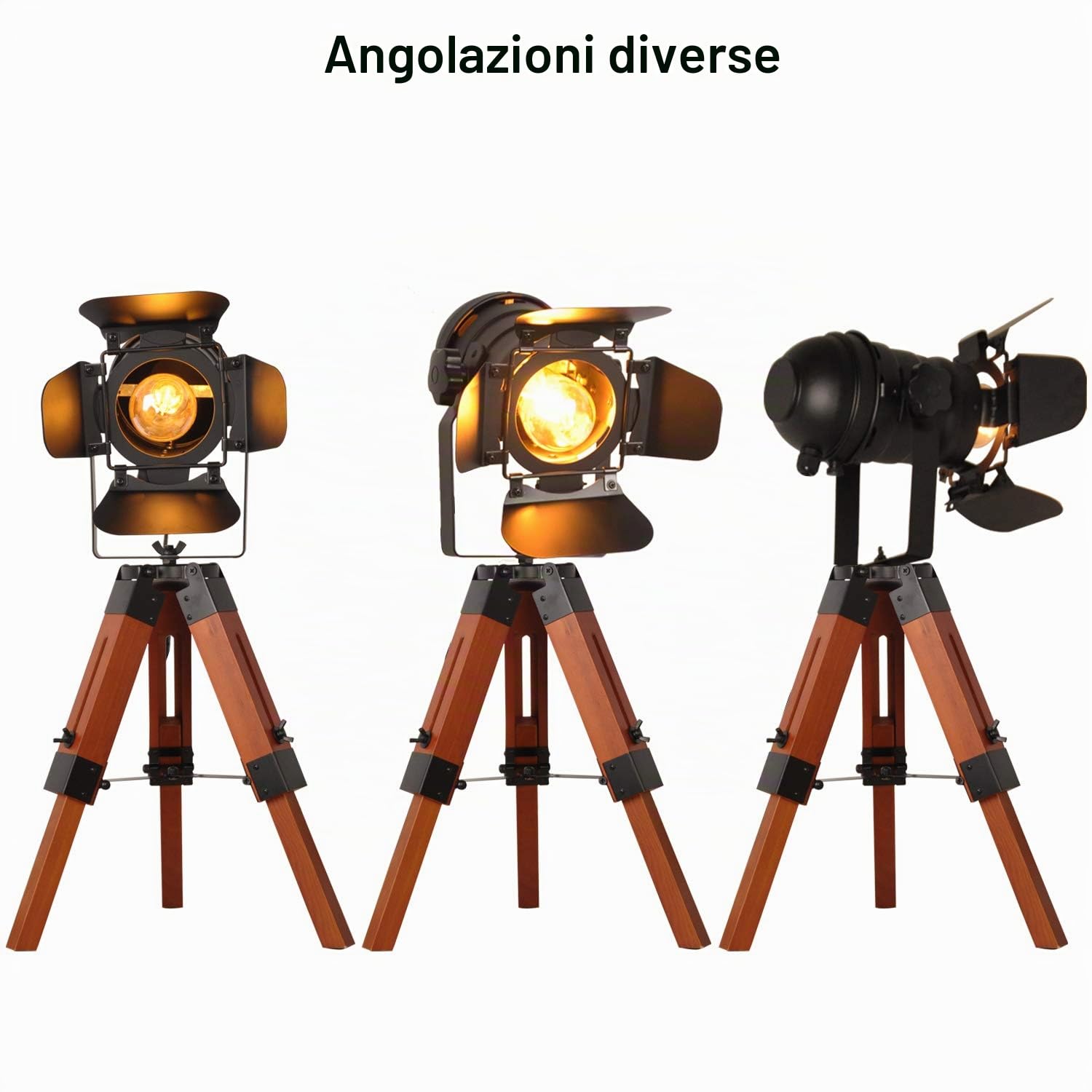 B·LED BARCELONA LED BarcelonaLED Lampada Treppiede Da Tavolo Vintage Da Terra Industriale Studio Salotto Design Proiettore Cinem Legno Comodino Nera Edison Lampadina