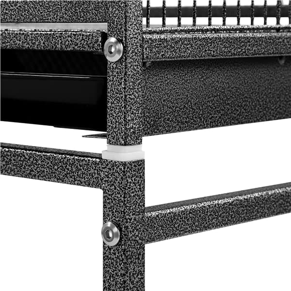 Abician Grande Cage à Oiseaux sur Pied en Métal, Cage d'élevage à roulettes avec Loquet Robuste, Étagère de Rangement, 136cm de Haut, Petits Oiseaux Noir