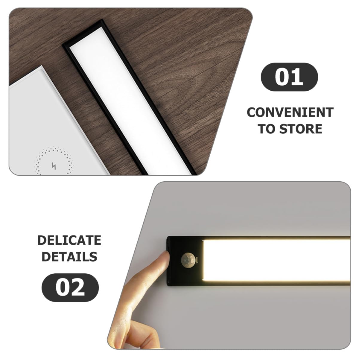 Hohopeti Éclairage LED sous Meuble 30 Cm Noir de Mouvement, Bande Lumineuse Rechargeable, Lumière Neutre pour Placard, la Cuisine, Chambre et Bureau