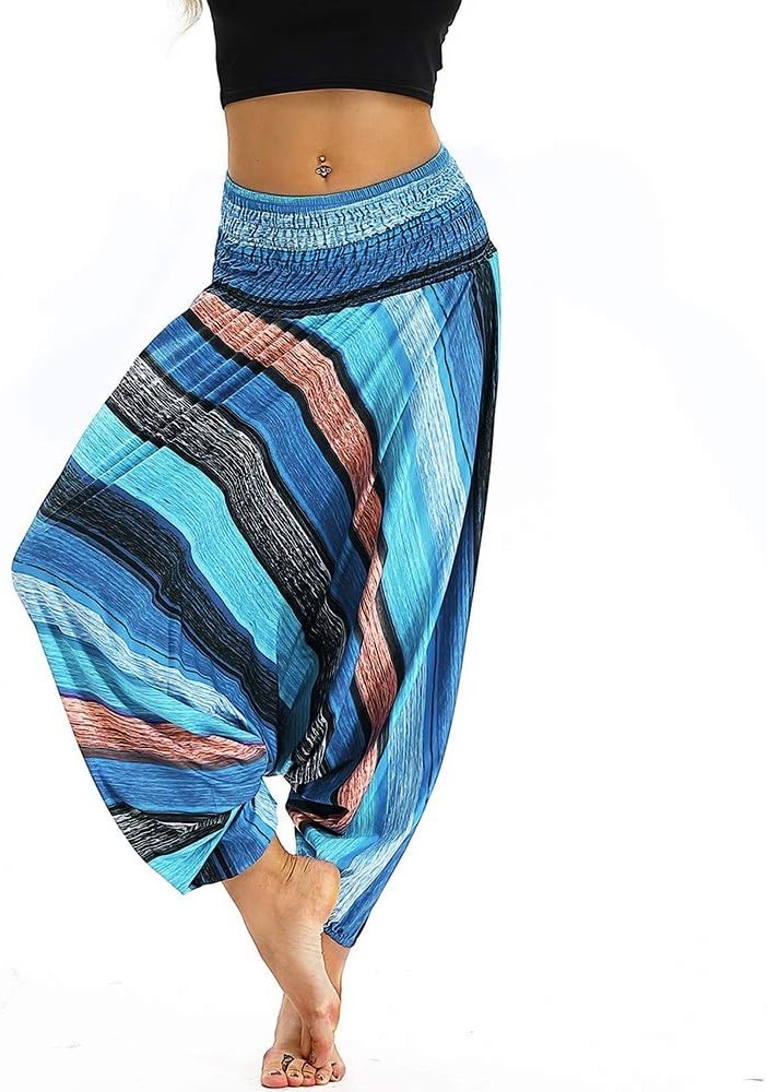 ご予約品 ハーレムヨガパンツ 女性のワイド脚レイヤードパンツヨガやピラティススリムウエストヒッピーボヘミアンパンツ Color Size Blue Size One