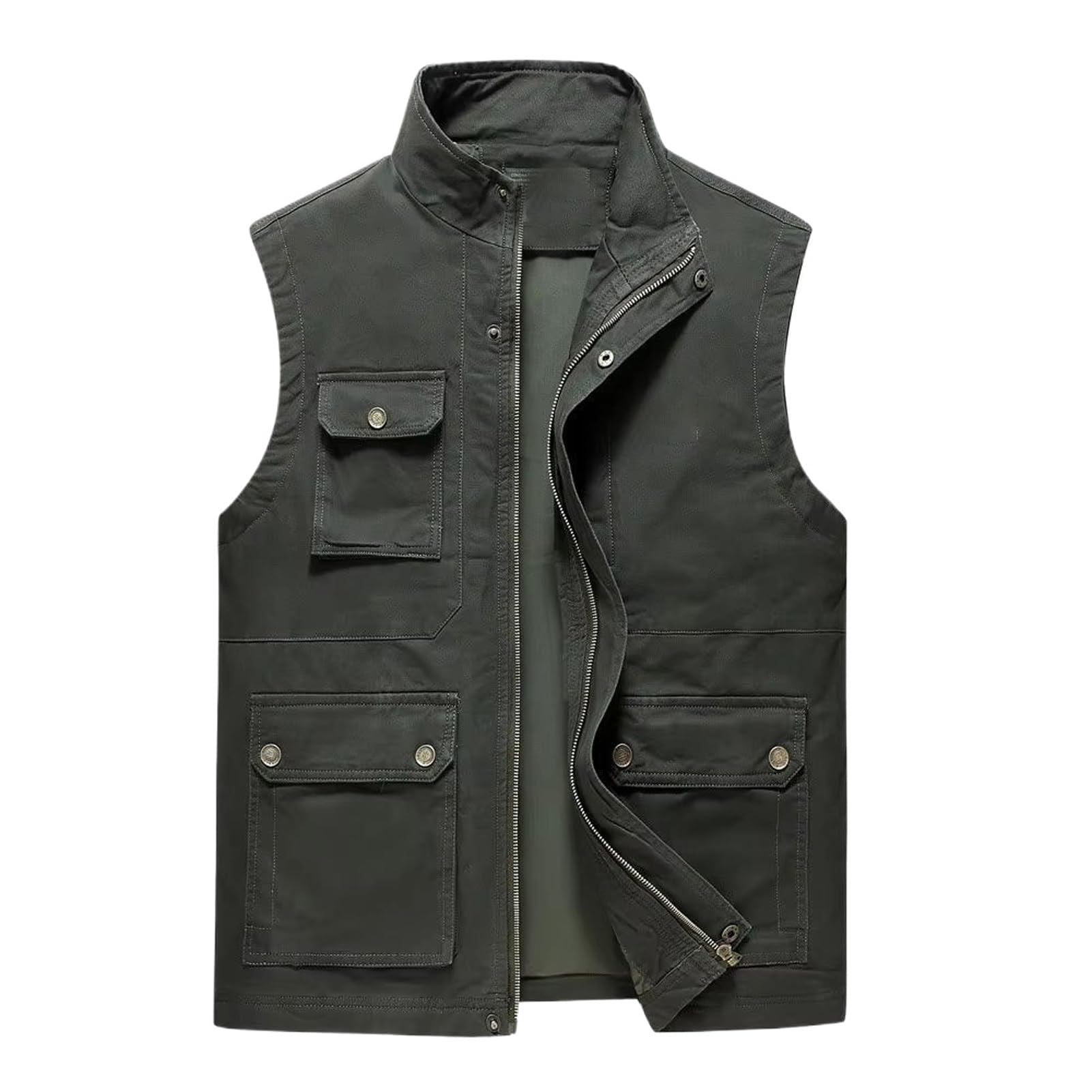 Chaleco de algodón para hombre multi-bolsillos clásico sin mangas casual 8