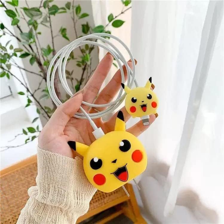 Image of DIVERTS Charger Case Cover 360 Degree Full Protection Cover Funny Cartoon Character Compatible for iPhone 18-20W Silicone Protective Charger Cover Cable Protector (Pika Design)