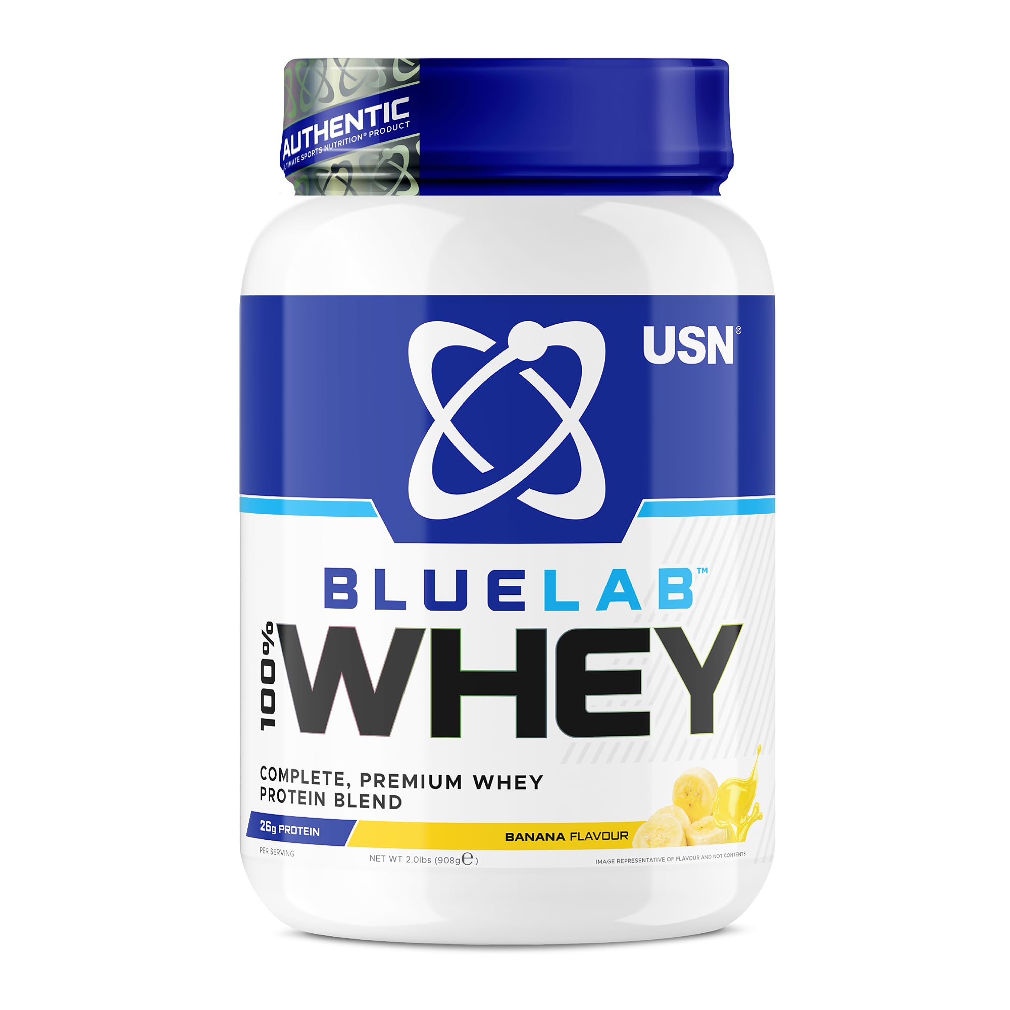 USN Blue Lab Whey Protein Powder: Banana - Whey Protein 908g - Post-Workout - Whey Isolate - Muscle Building Powder Supplement With Added BCAAs