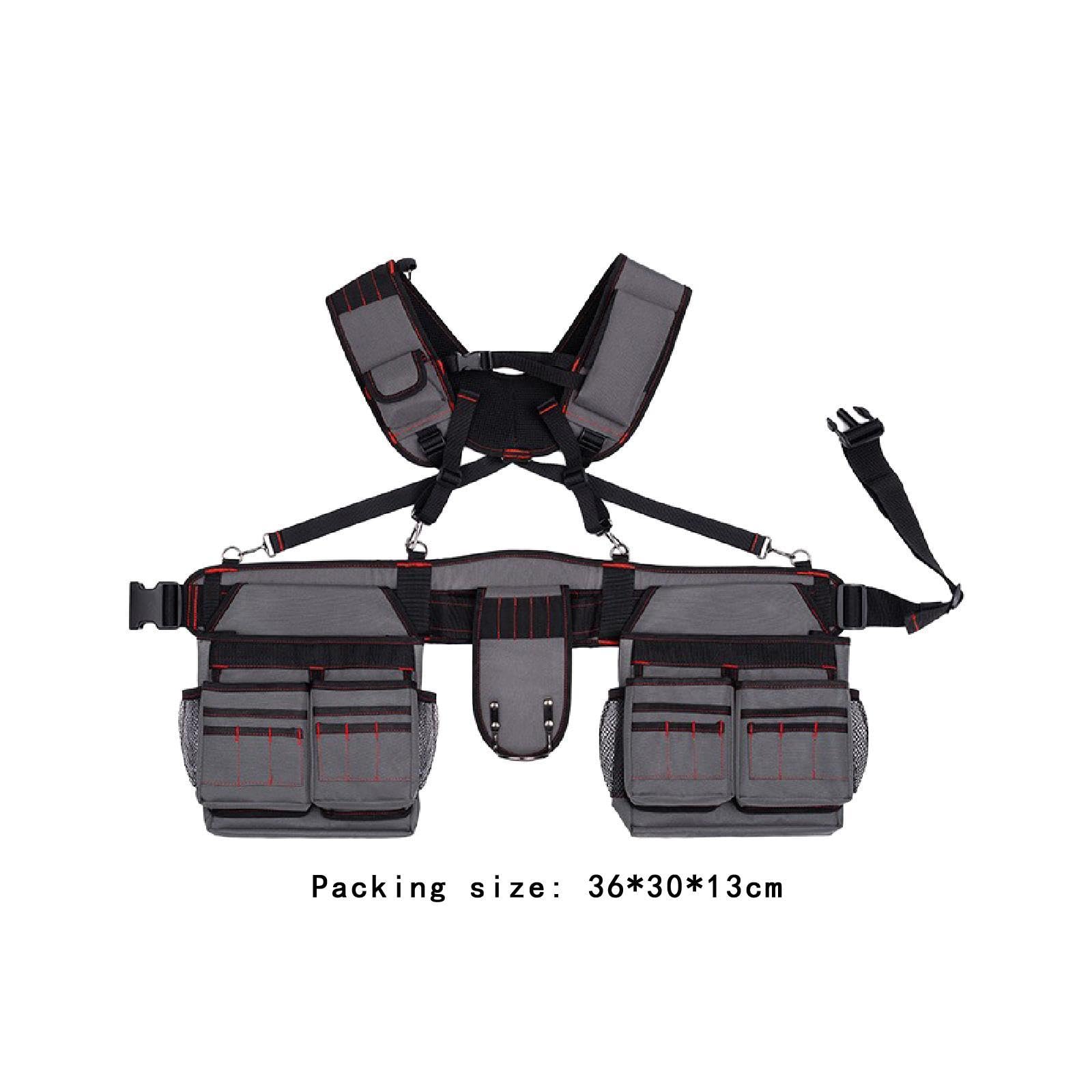 Ceinture Porte-outils avec Bretelles, Sacoche de Ceinture, Pochette Utilitaire Professionnelle étanche pour Les Travailleurs de La Construction, Gris Rouge