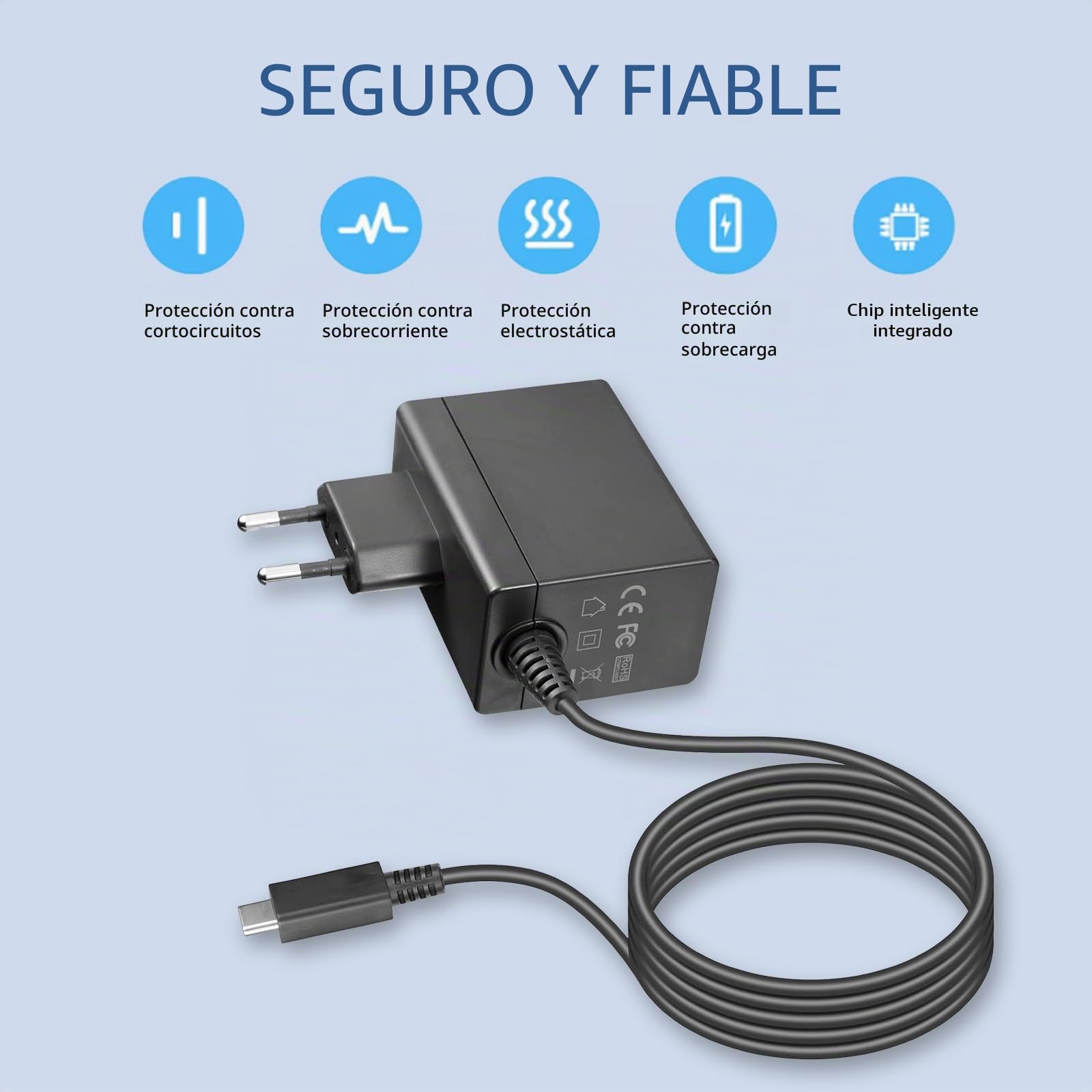 Cargador para Switch, 39W USB C Cargador Compatible con Switch Lite, OLED y Dock, Soporta Modo TV