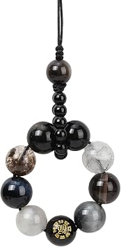 Natural Obsidian Hanging Ornament, Five Elements Water Energy Feng Shui Car Rear View Mirror Pendant, Car Interior Decoration Accessories, Bring Good Luck, Wealth, Healthy