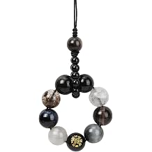 Natural Obsidian Hanging Ornament, Five Elements Water Energy Feng Shui Car Rear View Mirror Pendant, Car Interior Decoration Accessories, Bring Good Luck, Wealth, Healthy
