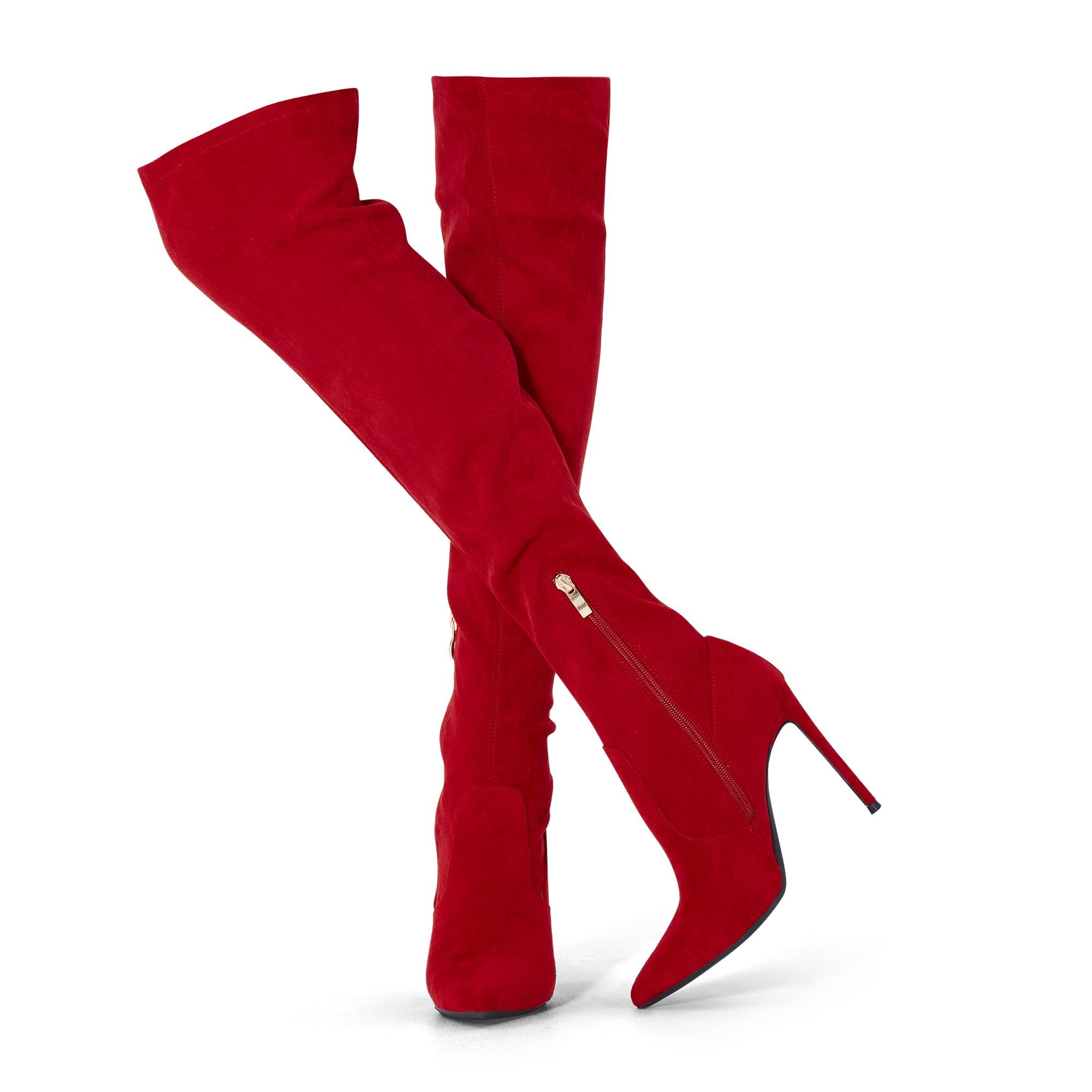 GENSHUO Women's Over the Knee Boots Stiletto Pointed Toe Thigh High Heel