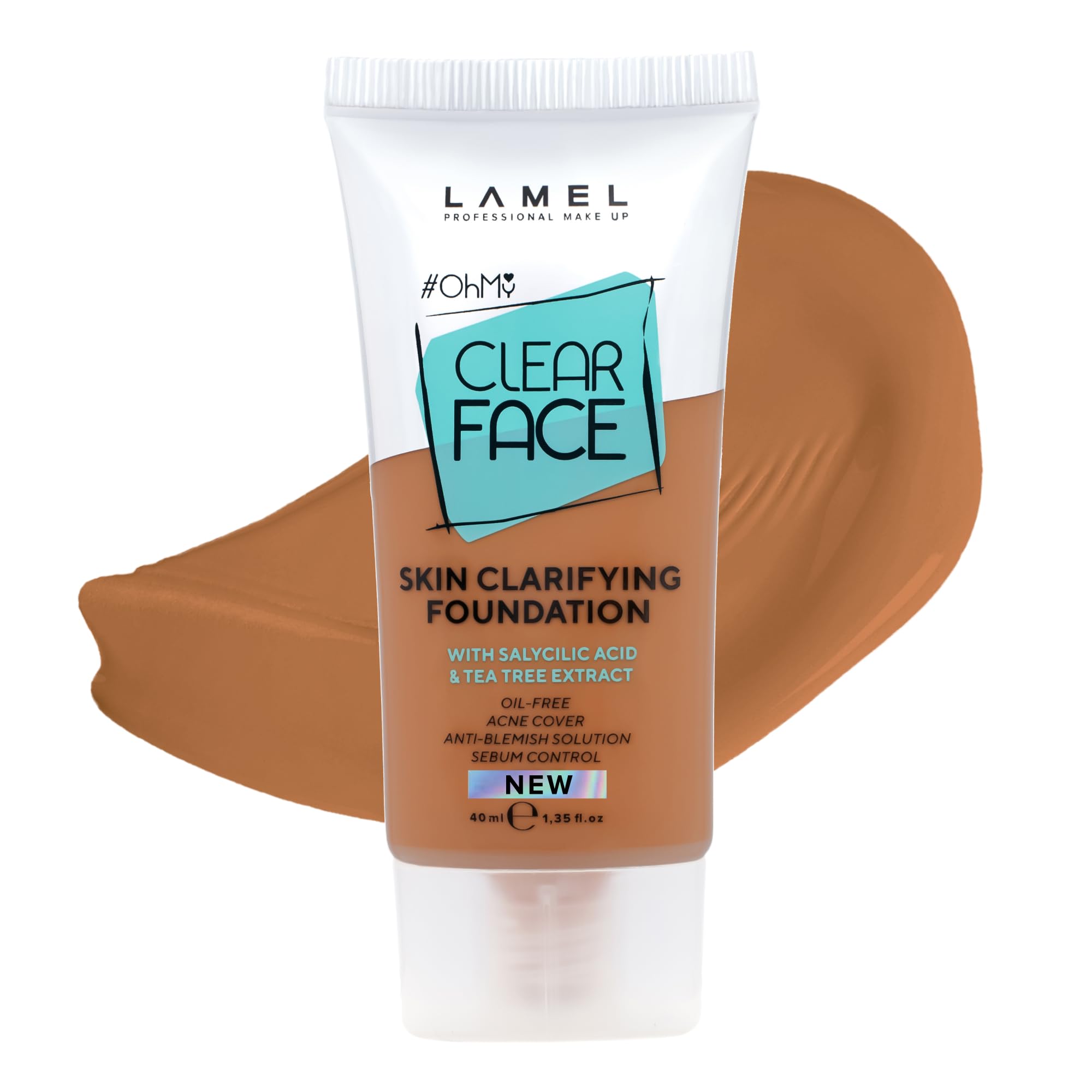 LAMEL Oh My Clear Face Full Coverage Foundation for Oily & Acne Prone Skin, Salicylic Acid & Tea Tree Extract, Anti-Blemish Sensitive Skin Care, Organic & Oil-Free, 409 Mocha, 40 ml / 1.35 fl.oz