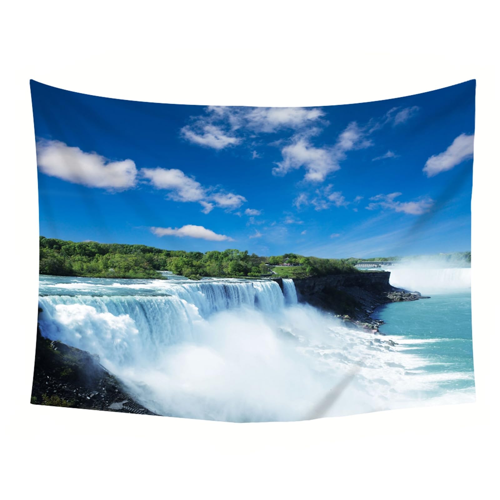 Gualiy Chusta ścienna 200 x 200, ozdoba na ścianę, wodospad, rzeka, drzewo, natura, krajobraz, dywan ścienny na ścianę, niebieski, zielony, biały